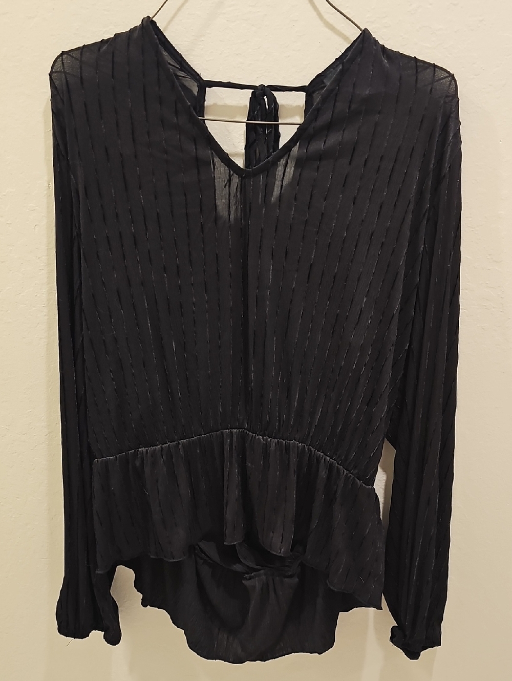 BCX Black Sheer Textured Peplum Blouse